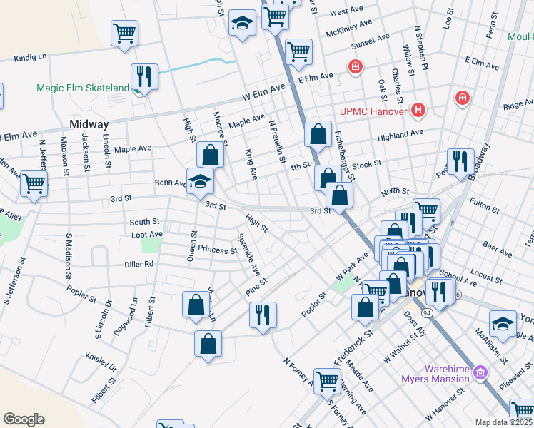 map of restaurants, bars, coffee shops, grocery stores, and more near 138 3rd Street in Hanover
