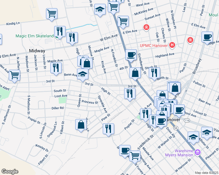 map of restaurants, bars, coffee shops, grocery stores, and more near 138 3rd Street in Hanover