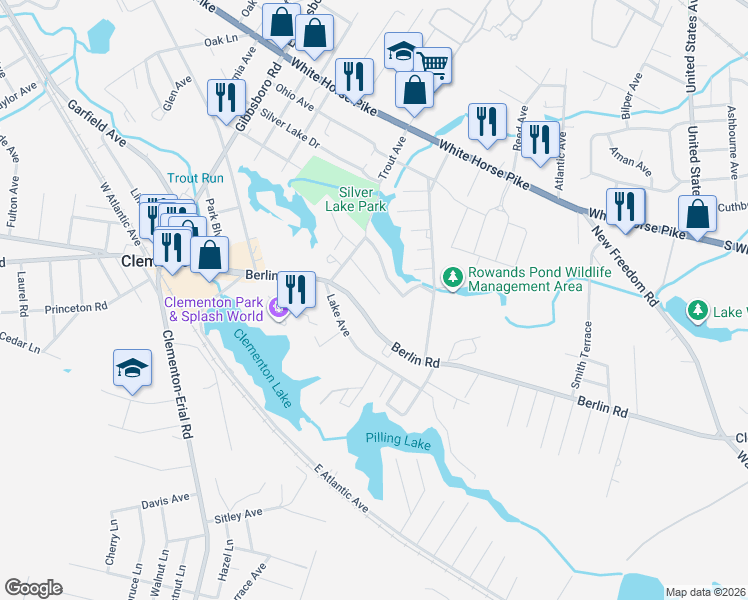 map of restaurants, bars, coffee shops, grocery stores, and more near 226 Godshalk Avenue in Clementon