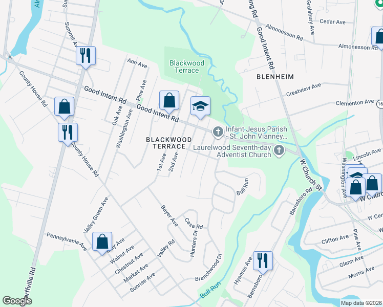 map of restaurants, bars, coffee shops, grocery stores, and more near 602 3rd Avenue in Deptford Township