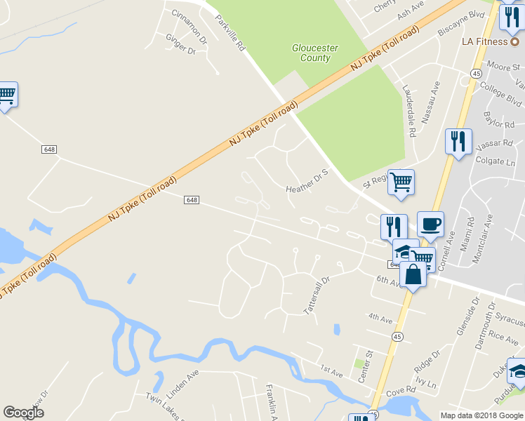 map of restaurants, bars, coffee shops, grocery stores, and more near 502 Essex Court in Mantua Township