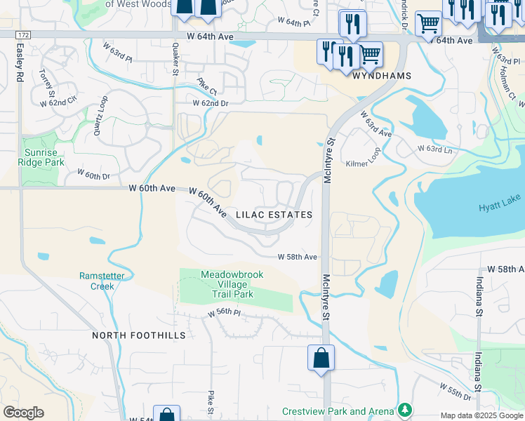 map of restaurants, bars, coffee shops, grocery stores, and more near in Arvada