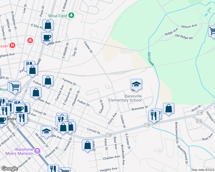 map of restaurants, bars, coffee shops, grocery stores, and more near 186 Center Street in Hanover