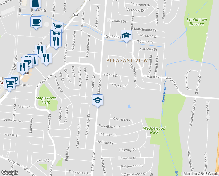 map of restaurants, bars, coffee shops, grocery stores, and more near 1244 Linda Lane in Fairborn