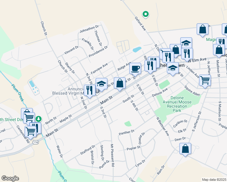 map of restaurants, bars, coffee shops, grocery stores, and more near in McSherrystown