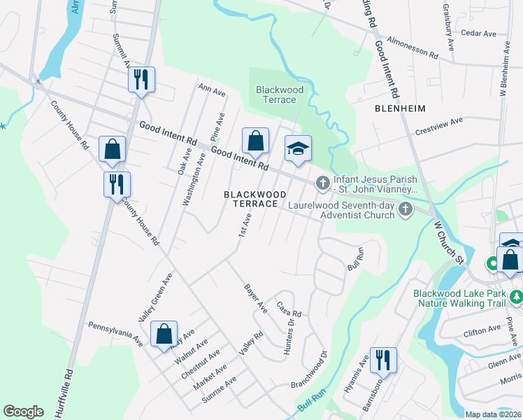 map of restaurants, bars, coffee shops, grocery stores, and more near 614 2nd Avenue in Deptford