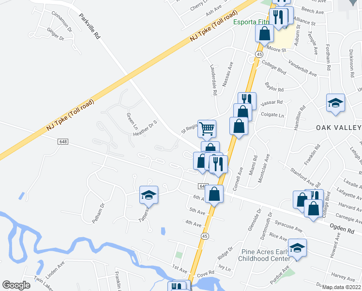 map of restaurants, bars, coffee shops, grocery stores, and more near 852 Saint Regis Court in Mantua Township
