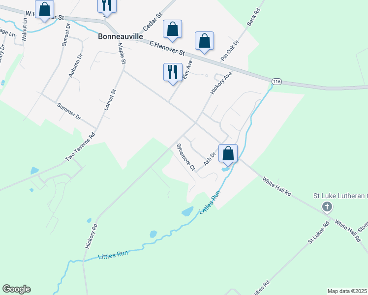 map of restaurants, bars, coffee shops, grocery stores, and more near 6 Sycamore Court in Littlestown