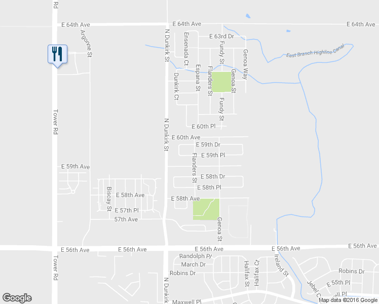 map of restaurants, bars, coffee shops, grocery stores, and more near 19615 East 59th Avenue in Aurora