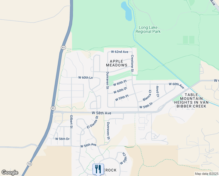 map of restaurants, bars, coffee shops, grocery stores, and more near 19081 West 60th Drive in Golden