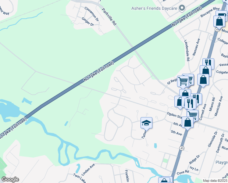 map of restaurants, bars, coffee shops, grocery stores, and more near 3 Pelham Court in West Deptford