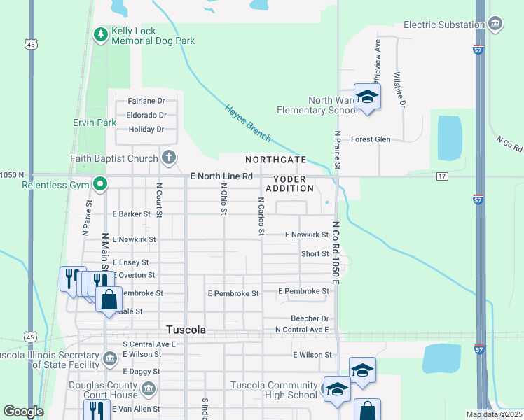 map of restaurants, bars, coffee shops, grocery stores, and more near 622-698 N Carico St in Tuscola