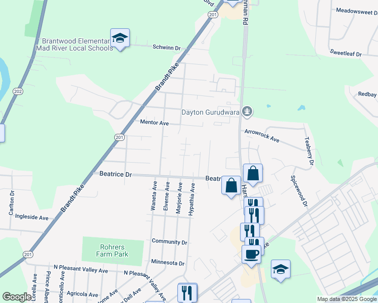 map of restaurants, bars, coffee shops, grocery stores, and more near 3550 Golden Meadows Court in Dayton