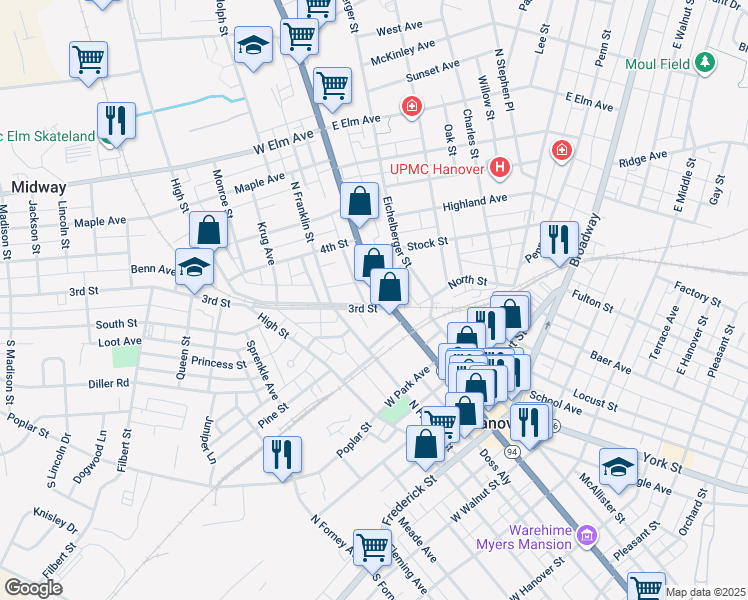 map of restaurants, bars, coffee shops, grocery stores, and more near 7 3rd Street in Hanover