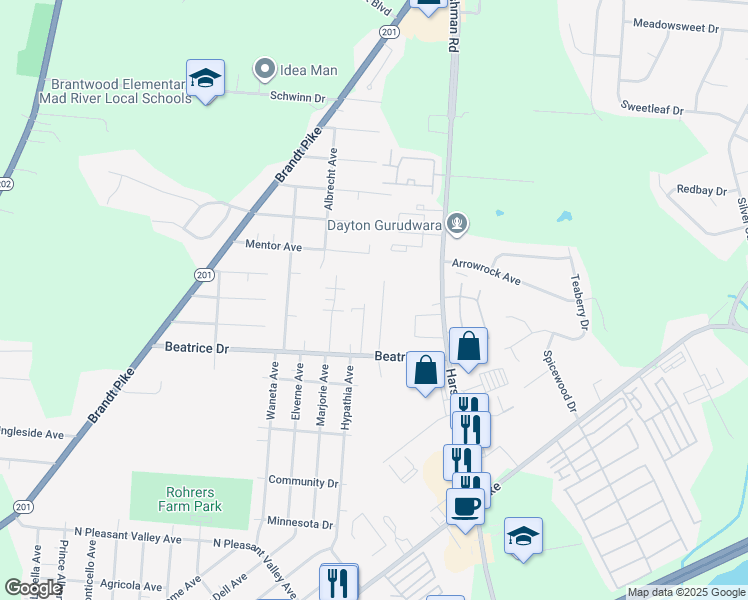 map of restaurants, bars, coffee shops, grocery stores, and more near 3593 Valencia Street in Dayton