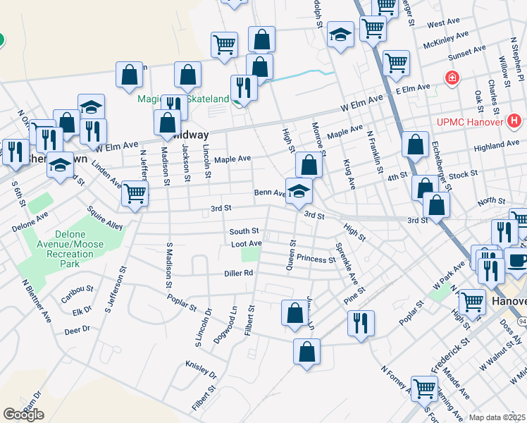 map of restaurants, bars, coffee shops, grocery stores, and more near 274 3rd Street in Hanover