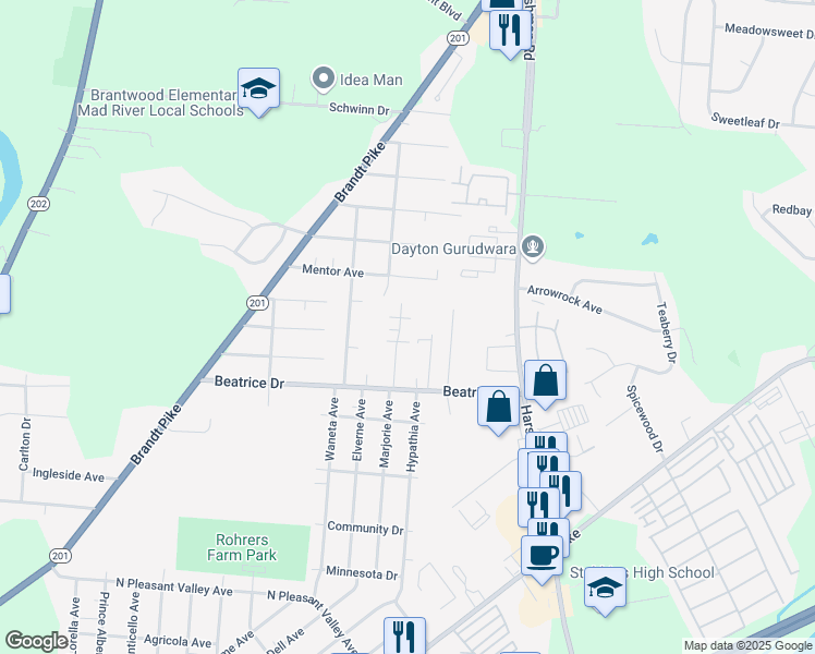 map of restaurants, bars, coffee shops, grocery stores, and more near 3560 Golden Meadows Court in Dayton