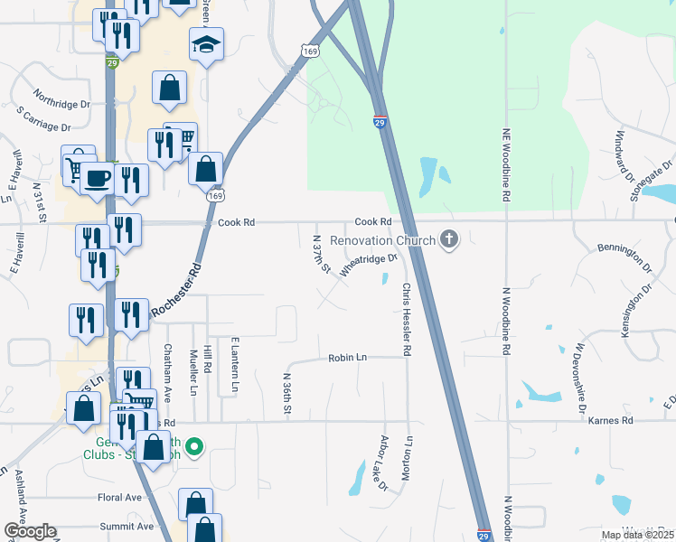 map of restaurants, bars, coffee shops, grocery stores, and more near 3906 North 38th Street in Saint Joseph