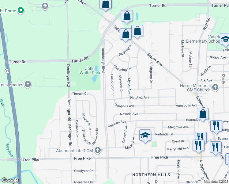 map of restaurants, bars, coffee shops, grocery stores, and more near 4016 Foxboro Drive in Dayton