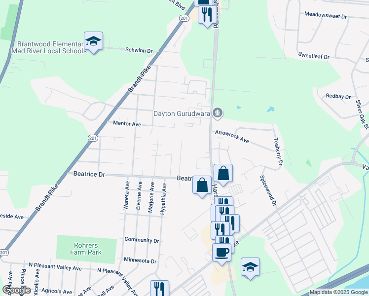 map of restaurants, bars, coffee shops, grocery stores, and more near 3593 Valencia Street in Dayton