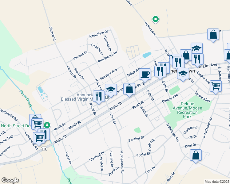 map of restaurants, bars, coffee shops, grocery stores, and more near 335 North Street in McSherrystown