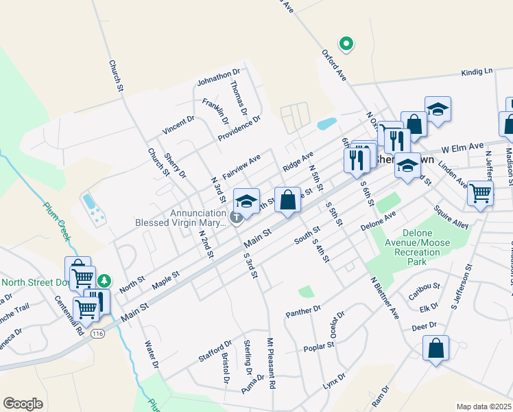 map of restaurants, bars, coffee shops, grocery stores, and more near 335 North Street in McSherrystown