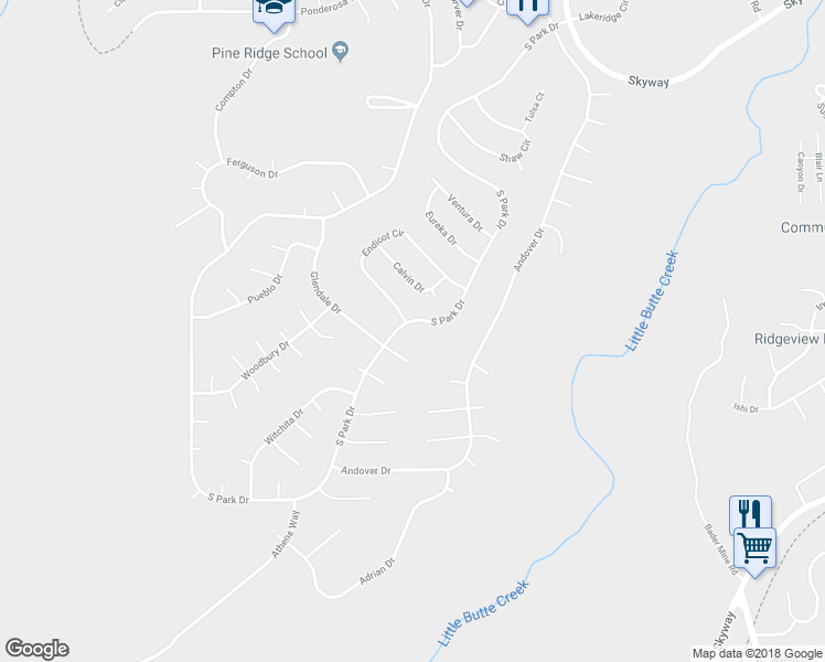 map of restaurants, bars, coffee shops, grocery stores, and more near 13684 South Park Drive in Magalia
