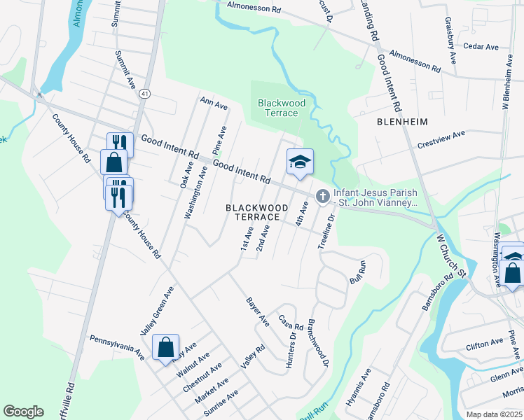 map of restaurants, bars, coffee shops, grocery stores, and more near 522 1st Avenue in Deptford