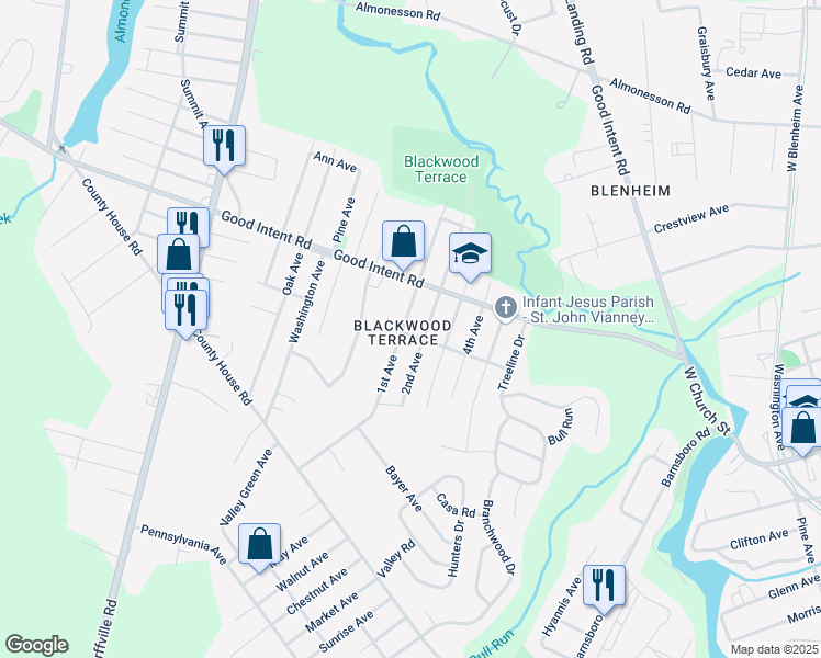 map of restaurants, bars, coffee shops, grocery stores, and more near 522 1st Avenue in Deptford