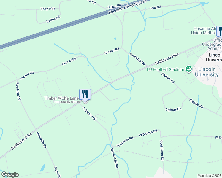 map of restaurants, bars, coffee shops, grocery stores, and more near 1748 Baltimore Pike in Oxford