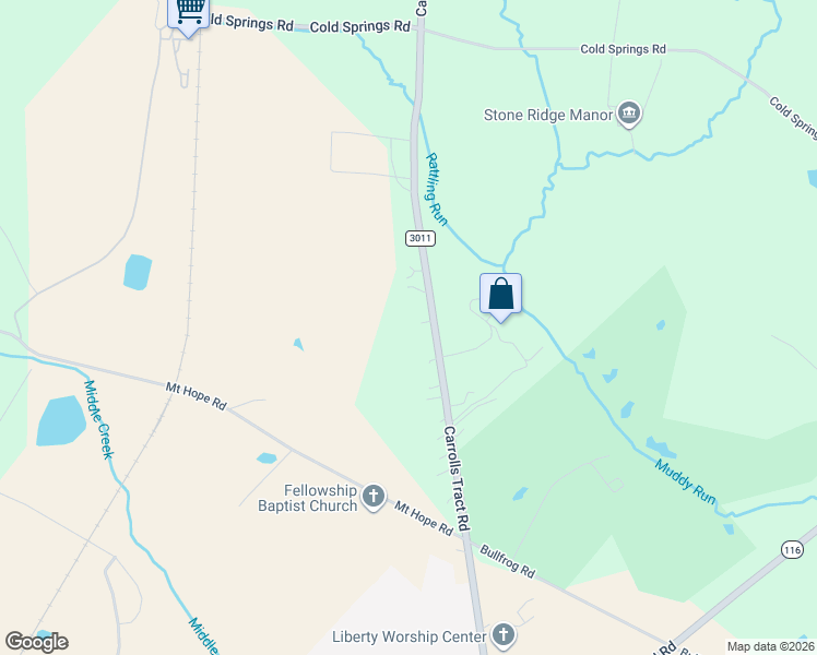 map of restaurants, bars, coffee shops, grocery stores, and more near 320 Carrolls Tract Road in Fairfield
