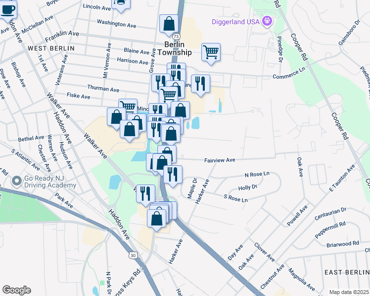 map of restaurants, bars, coffee shops, grocery stores, and more near 418 Prospect Avenue in West Berlin