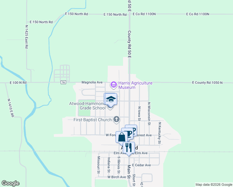 map of restaurants, bars, coffee shops, grocery stores, and more near 503 North Illinois in Atwood