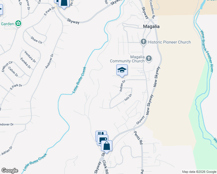 map of restaurants, bars, coffee shops, grocery stores, and more near 6789 Ishi Drive in Magalia