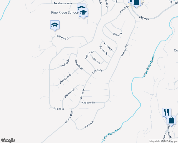 map of restaurants, bars, coffee shops, grocery stores, and more near 6385 Glendale Drive in Magalia
