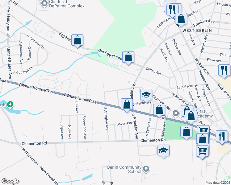 map of restaurants, bars, coffee shops, grocery stores, and more near 22 Chestnut Avenue in Berlin
