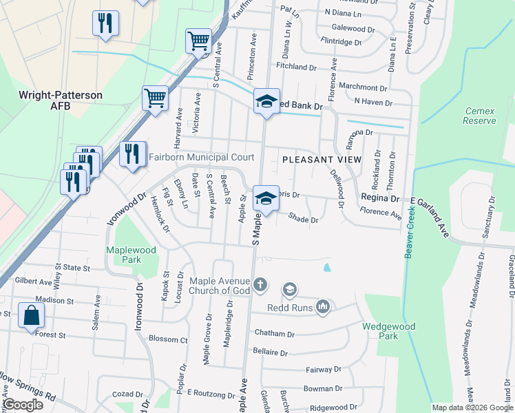 map of restaurants, bars, coffee shops, grocery stores, and more near in Fairborn