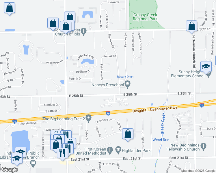 map of restaurants, bars, coffee shops, grocery stores, and more near 10322 Starview Drive in Indianapolis