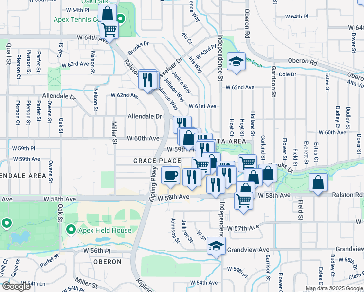 map of restaurants, bars, coffee shops, grocery stores, and more near 9806 Ralston Road in Arvada