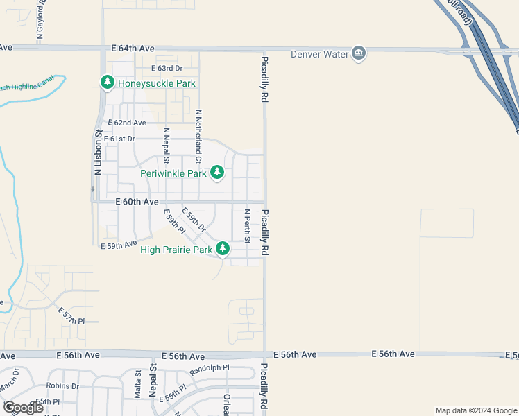 map of restaurants, bars, coffee shops, grocery stores, and more near 21682 East 60th Avenue in Aurora