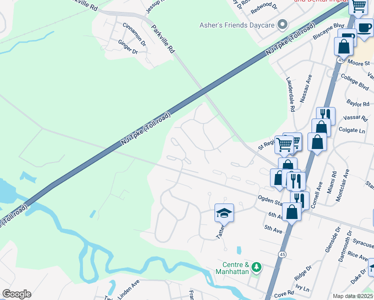 map of restaurants, bars, coffee shops, grocery stores, and more near 705 Garrison Court in Mantua Township