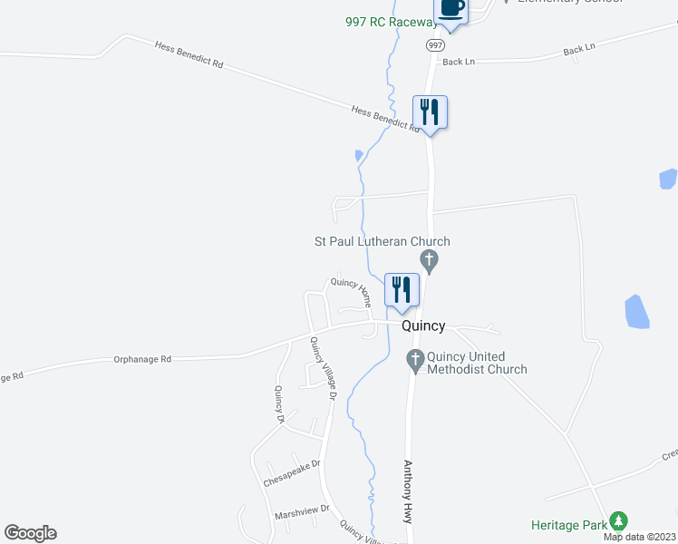 map of restaurants, bars, coffee shops, grocery stores, and more near Quincy Home in Waynesboro