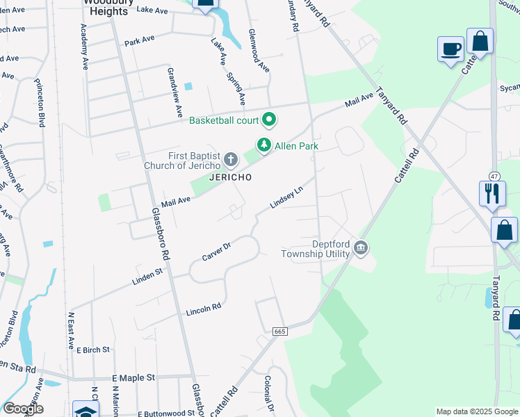 map of restaurants, bars, coffee shops, grocery stores, and more near 975 Lindsey Lane in Deptford