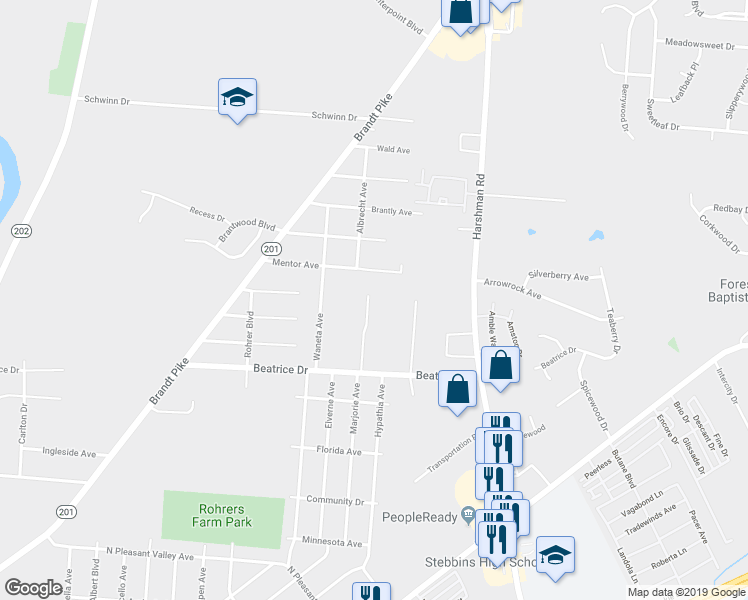 map of restaurants, bars, coffee shops, grocery stores, and more near 3584 Golden Meadows Court in Dayton