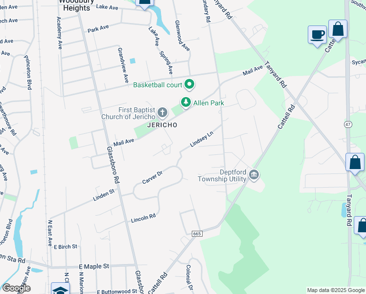 map of restaurants, bars, coffee shops, grocery stores, and more near 975 Lindsey Lane in Deptford