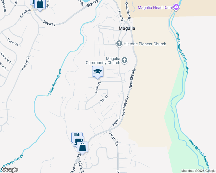 map of restaurants, bars, coffee shops, grocery stores, and more near 6746 Ishi Drive in Magalia