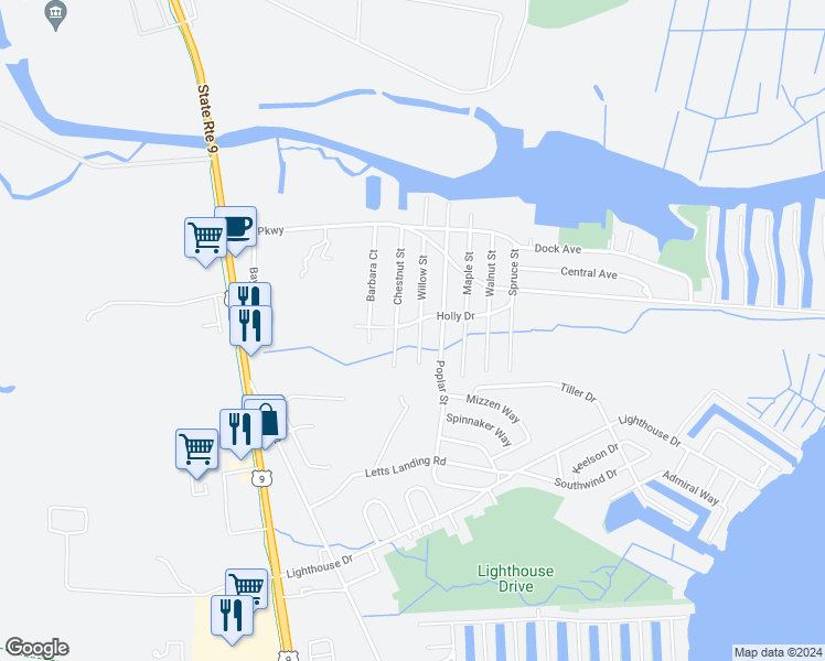 map of restaurants, bars, coffee shops, grocery stores, and more near 60 Holly Drive in Ocean Township