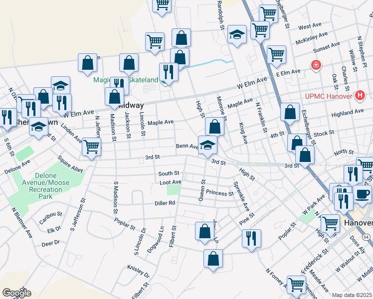 map of restaurants, bars, coffee shops, grocery stores, and more near 269 3rd St in Hanover