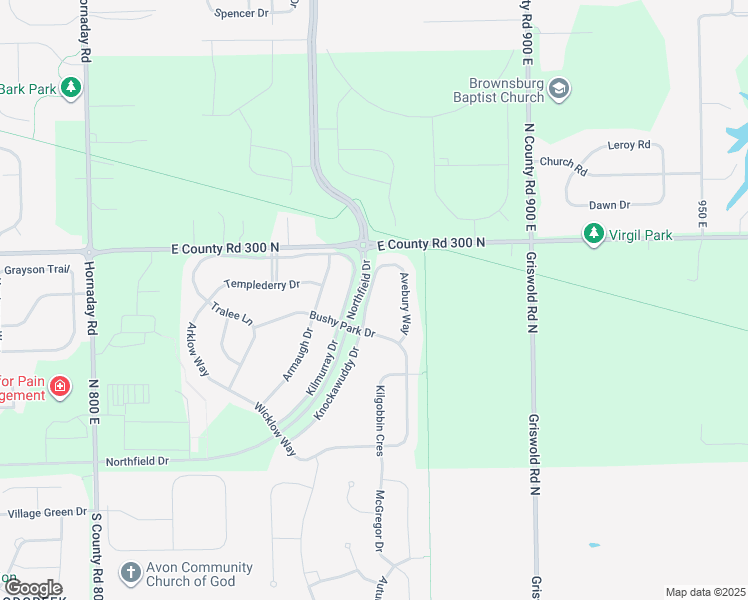 map of restaurants, bars, coffee shops, grocery stores, and more near 2881 Knockawuddy Drive in Brownsburg