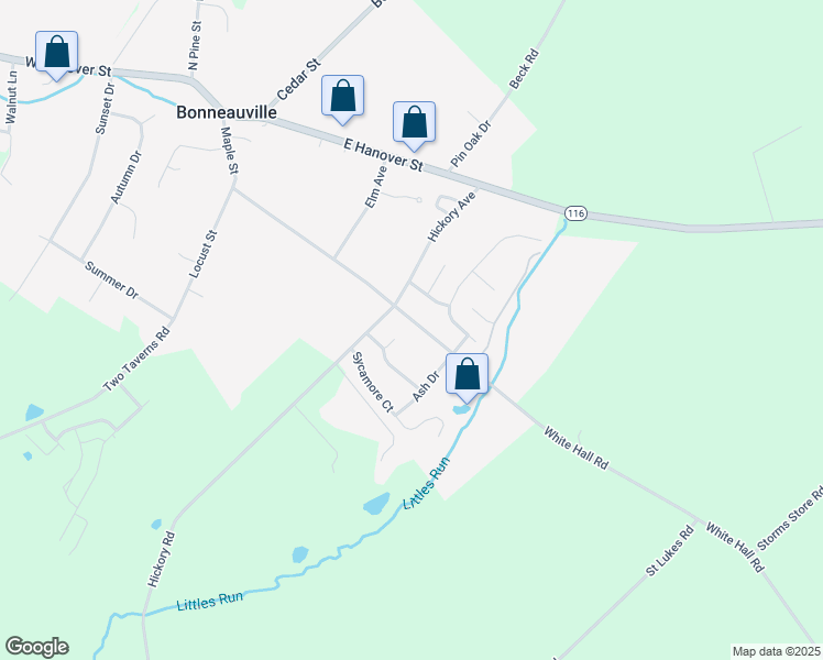 map of restaurants, bars, coffee shops, grocery stores, and more near 80 Maple Street in Littlestown